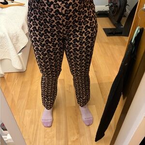 Anthropologie Margot flower Black and Tan Cropped Pants small elastic waist